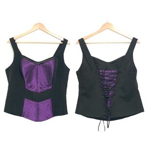 Vintage Regency Fairy Goth Black & Purple Sleeveless Corset Top Grunge Size 16W